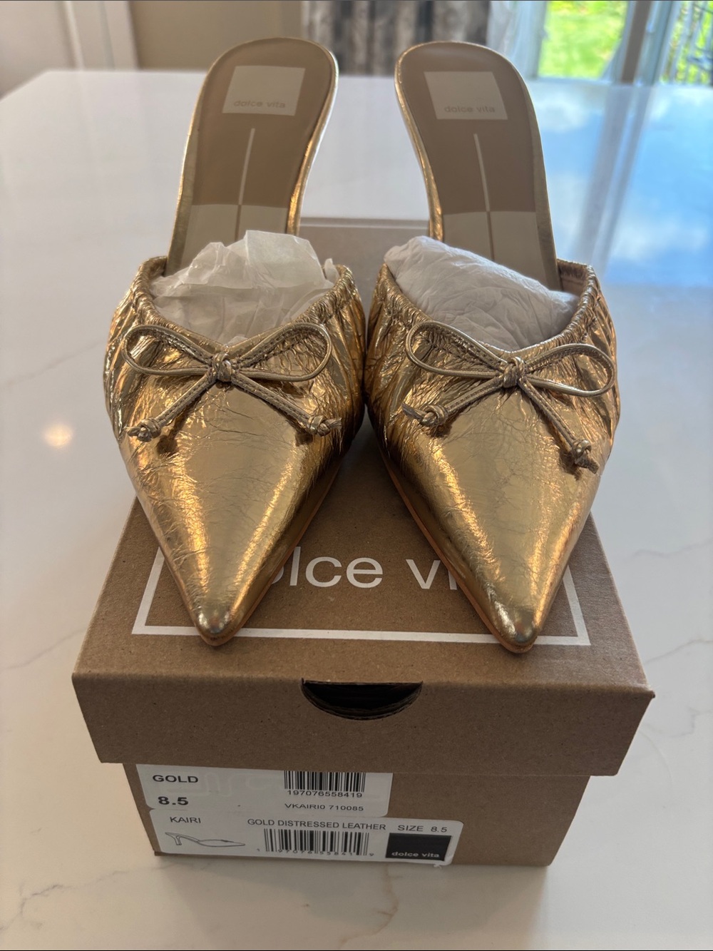 Dolce Vita Metallic Gold Pointed Mule with Bow